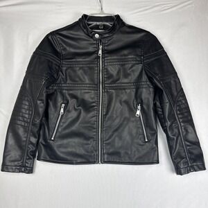 Zara Kids Black Faux Leather Moto Biker Jacket Zip Front Size 9 10 140